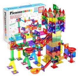 PicassoTiles - PICASSO-TILES 100pc Marble Run Magnetic Tiles, Race Track Building Blocks Set, STEM Toy for Kids