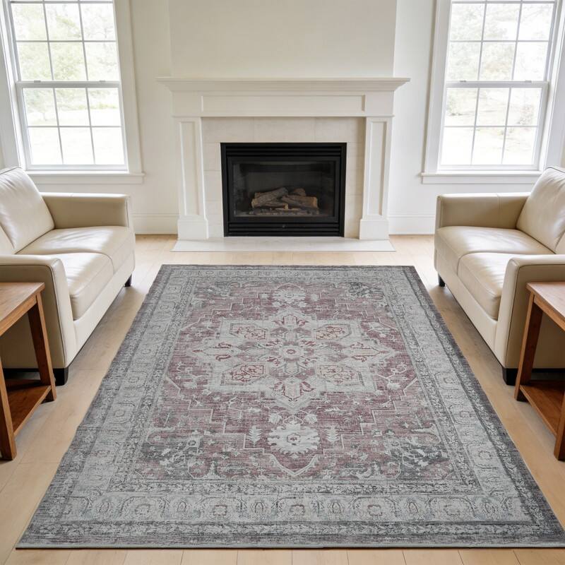Angle. RYHNUYNE - 8x10 Area Rugs Living Room Rug Washable Vintage Boho Rug No Slip Stain Resistant Soft Carpet Indoor Floor Floral Carpets - Painting.