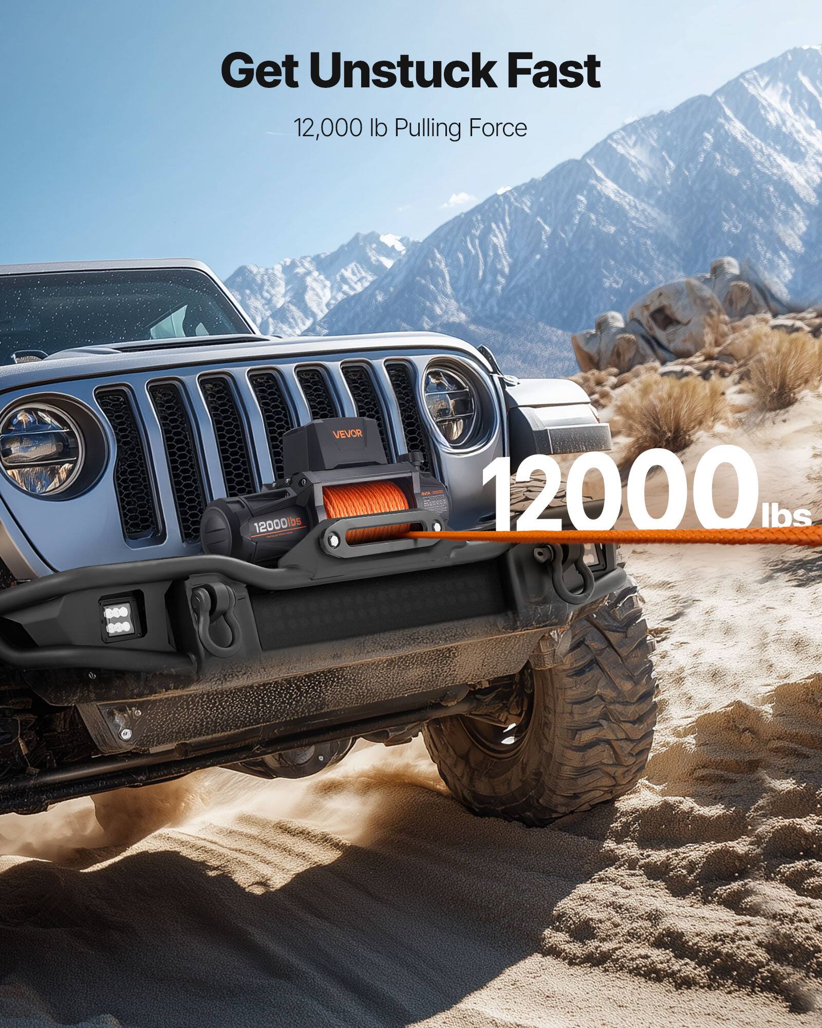 Get Unstuck Fast  
12,000 lb Pulling Force  
12000 lbs  
VEVOR  
12000 lbs