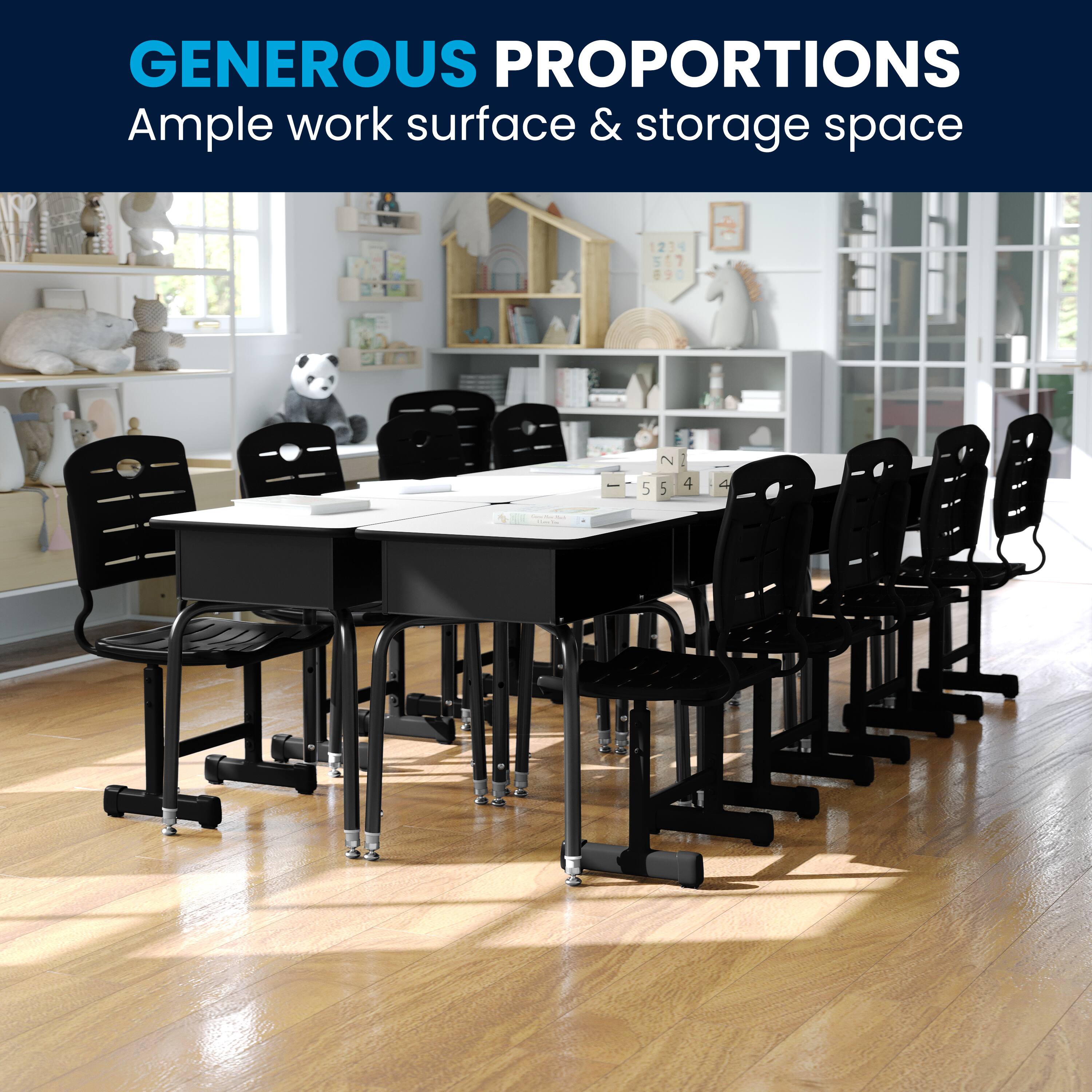 GENEROUS PROPORTIONS  
Ample work surface & storage space