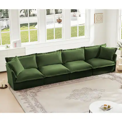Front. Anysun - Chenille 4-Seat Slipcovered Sofa - Removable Cover, Extra Deep Seat, Cloud-Like Comfort for Living Room - Green.