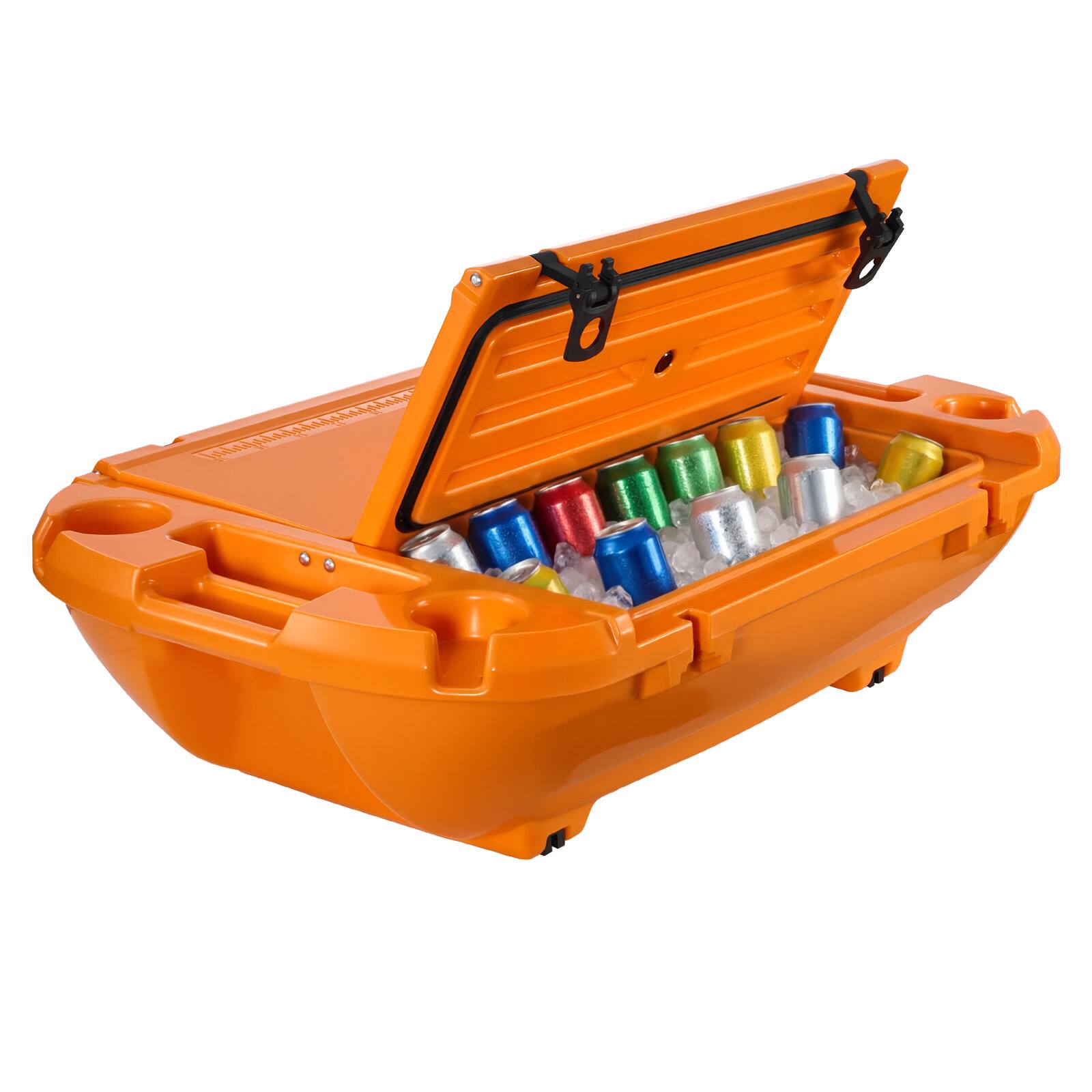 Alt View 5. VEVOR - Floating Cooler, 40 QT Floating Ice Chest with Dry Storage & Tow Rope, Premium LLDPE Amphibious Drink Cooler for Water - Orange.