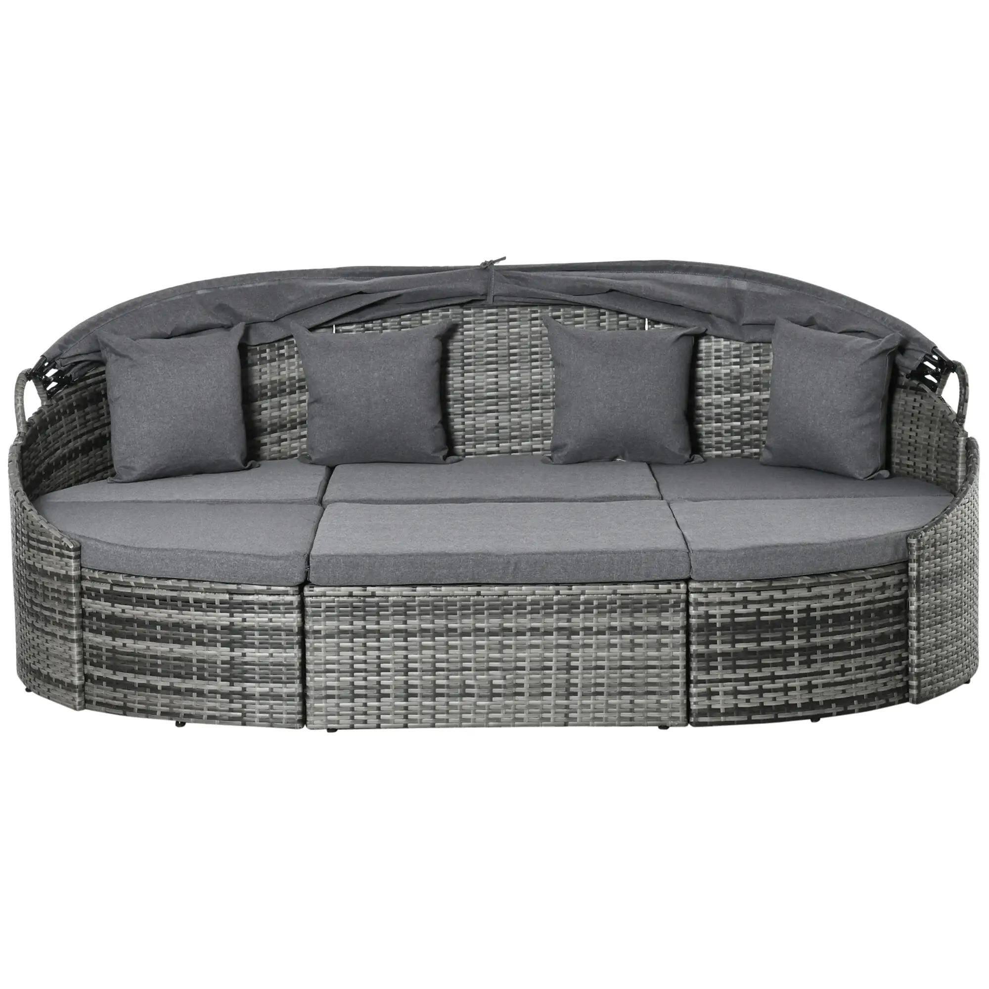 Alt View 7. Spaco - Spaco Convertible Rattan Daybed Sectional, Light Grey/Grey - Grey.