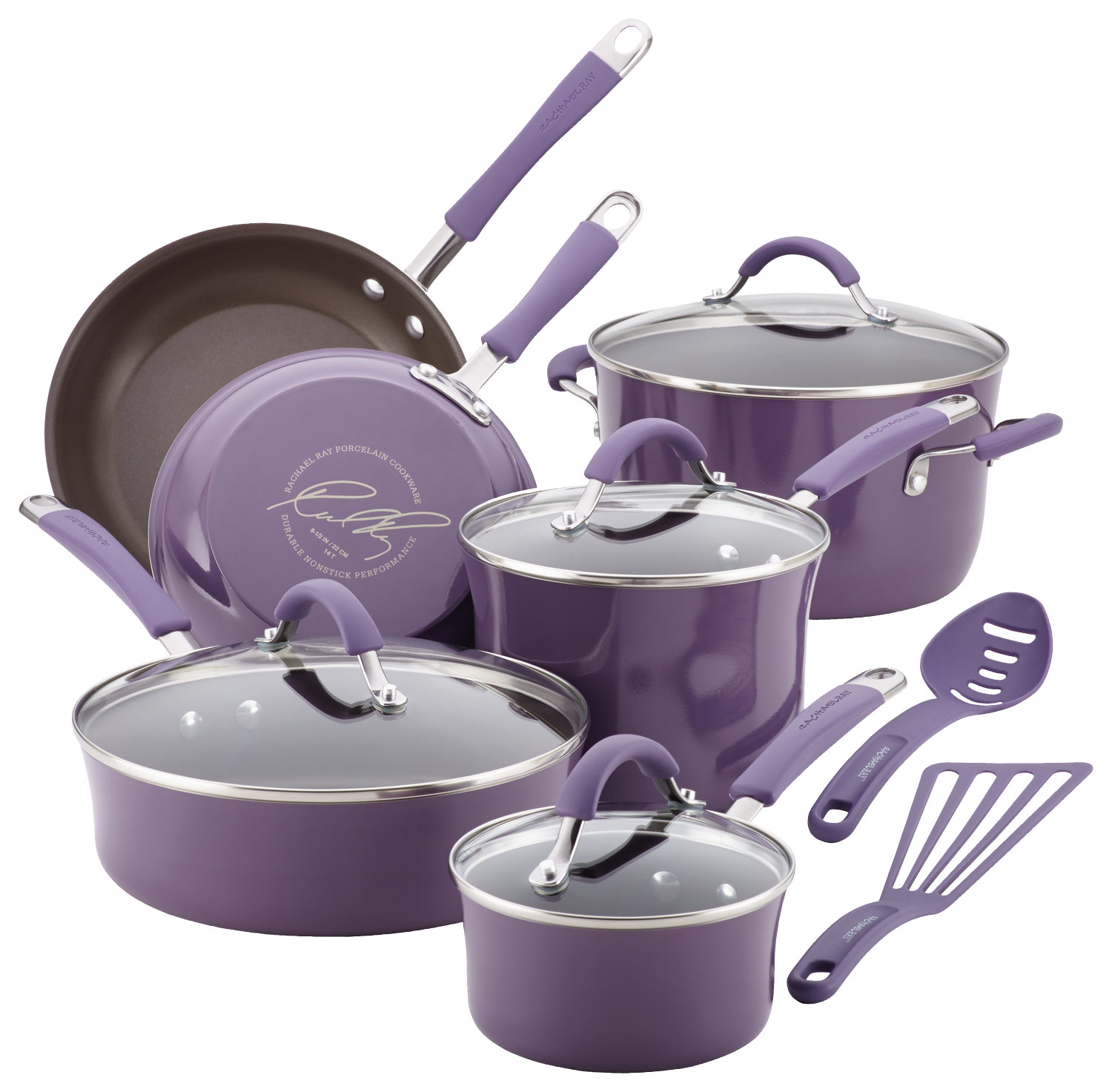 Rachael Ray - Cucina 12-Piece Cookware Set - Espresso/Lavender Purple was $299.99 now $153.99 (49.0% off)