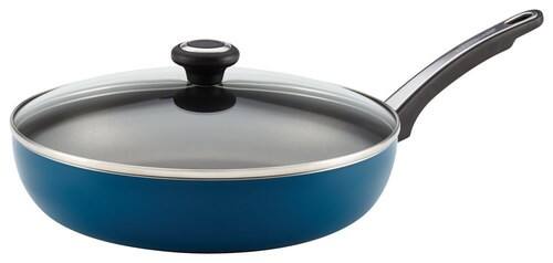 Angle. Farberware - 12" Covered Deep Skillet - Teal.