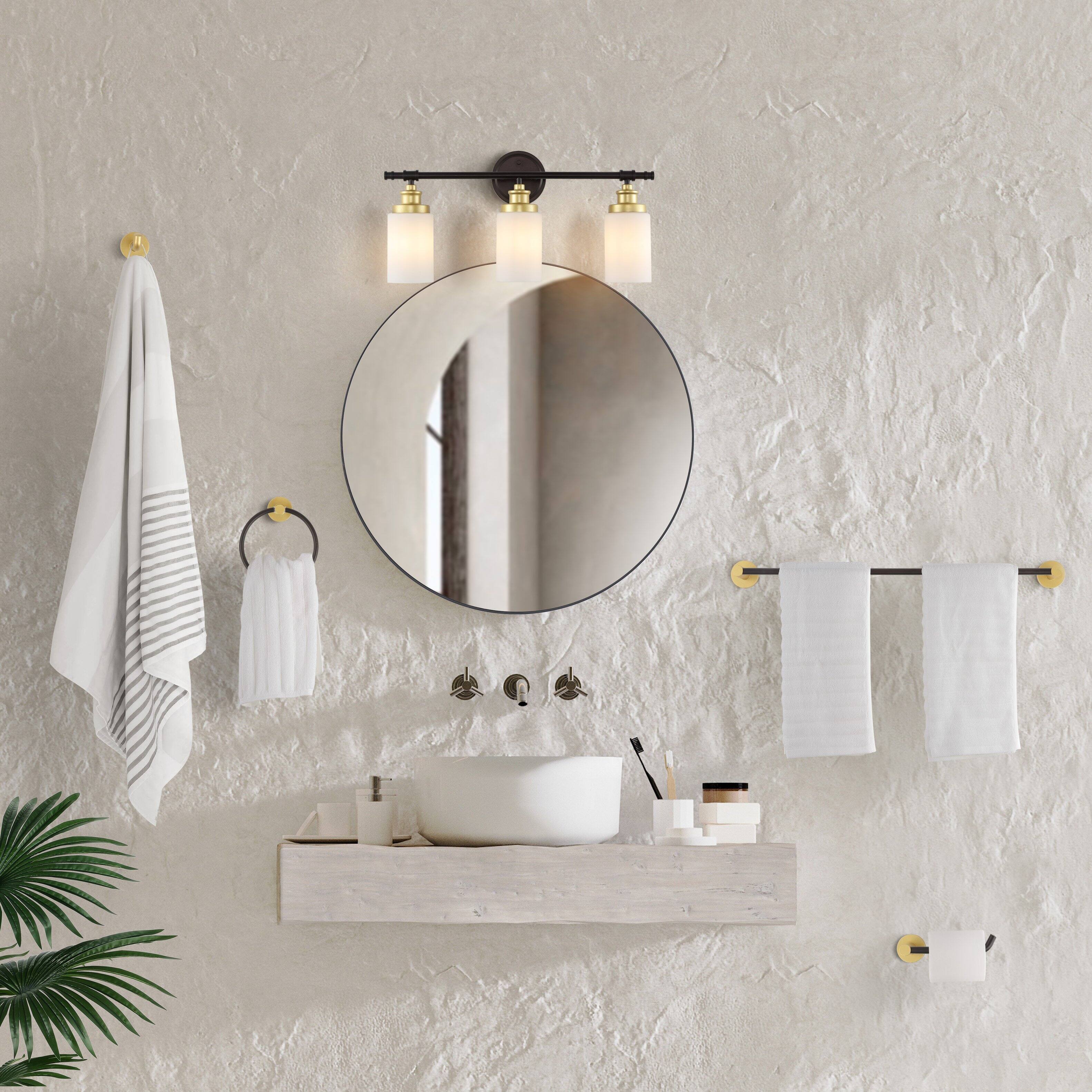 Alt View 1. Jonathan Y - Egan 23.25" 3-Light Vanity Light with Glass Shades and Bathroom Accessory Set, Oil Rubbed Bronze/Gold Painting (5-Piece) - Oil Rubbed Bronze/Gold Painting.