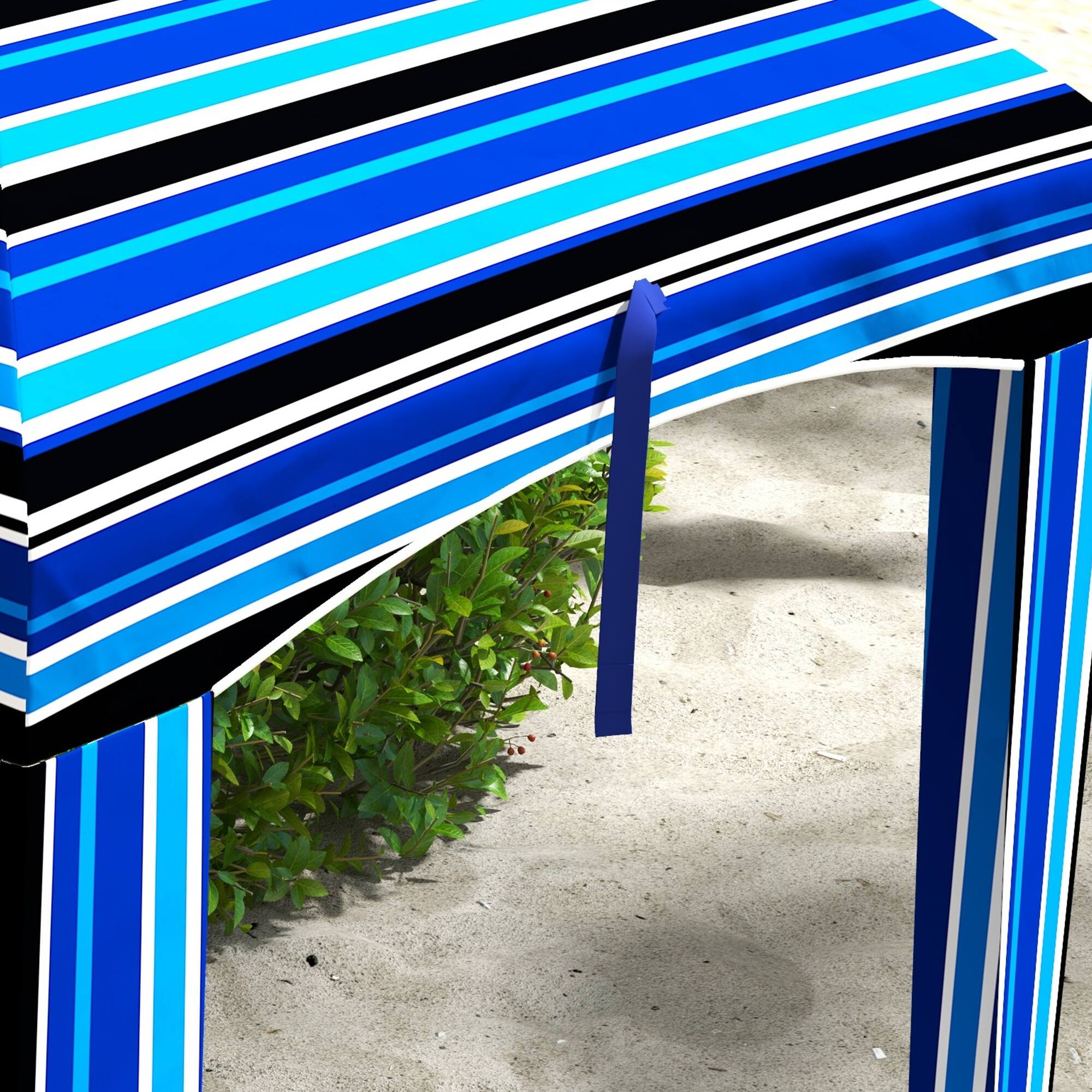 Alt View 5. Outsunny - 5.9' x 5.9' Portable Beach Umbrella, Ruffled Outdoor Cabana with Walls, Vents, Sandbags, Carry Bag - Blue Strip.