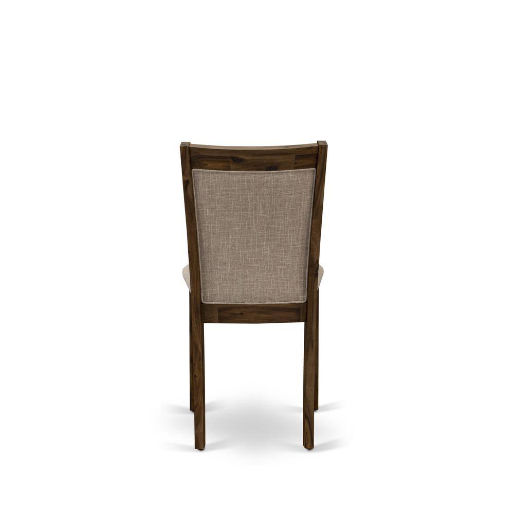 Angle. East West Furniture - MZCNT04 Dining Room Chairs - Light Tan Linen Fabric Seat and High Chair Back - Sand Blasting Antique Walnut Finish (SET - Antique Walnut.