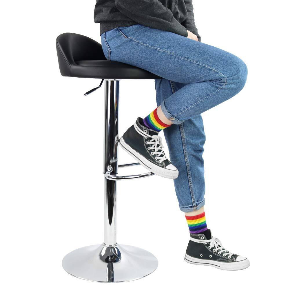 Alt View 3. JETRANSPORT - Pu Leather Round Bar Stool With Rest Height Adjustable Swivel Pub Chair Home Kitchen Stools Backless - Black.