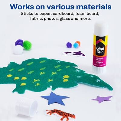 Works on various materials  
Sticks to paper, cardboard, foam board, fabric, photos, glass and more.  

Glue Stic  
Acid Free  
AVERY