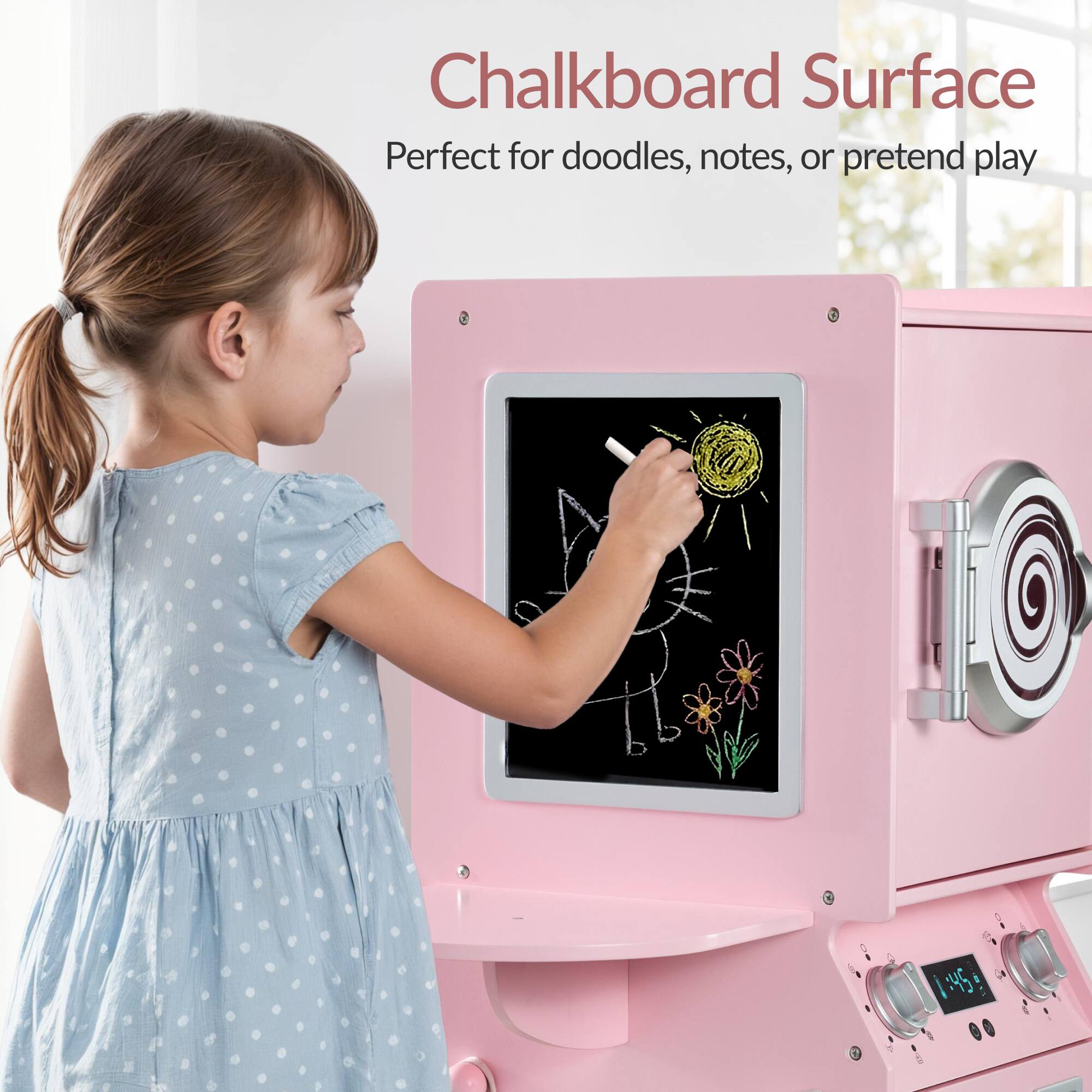 Chalkboard Surface  
Perfect for doodles, notes, or pretend play