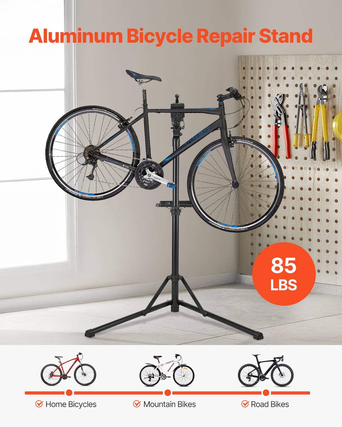 Aluminum Bicycle Repair Stand  
LREAS PAC 85 LBS  
Home Bicycles  
Mountain Bikes  
Road Bikes