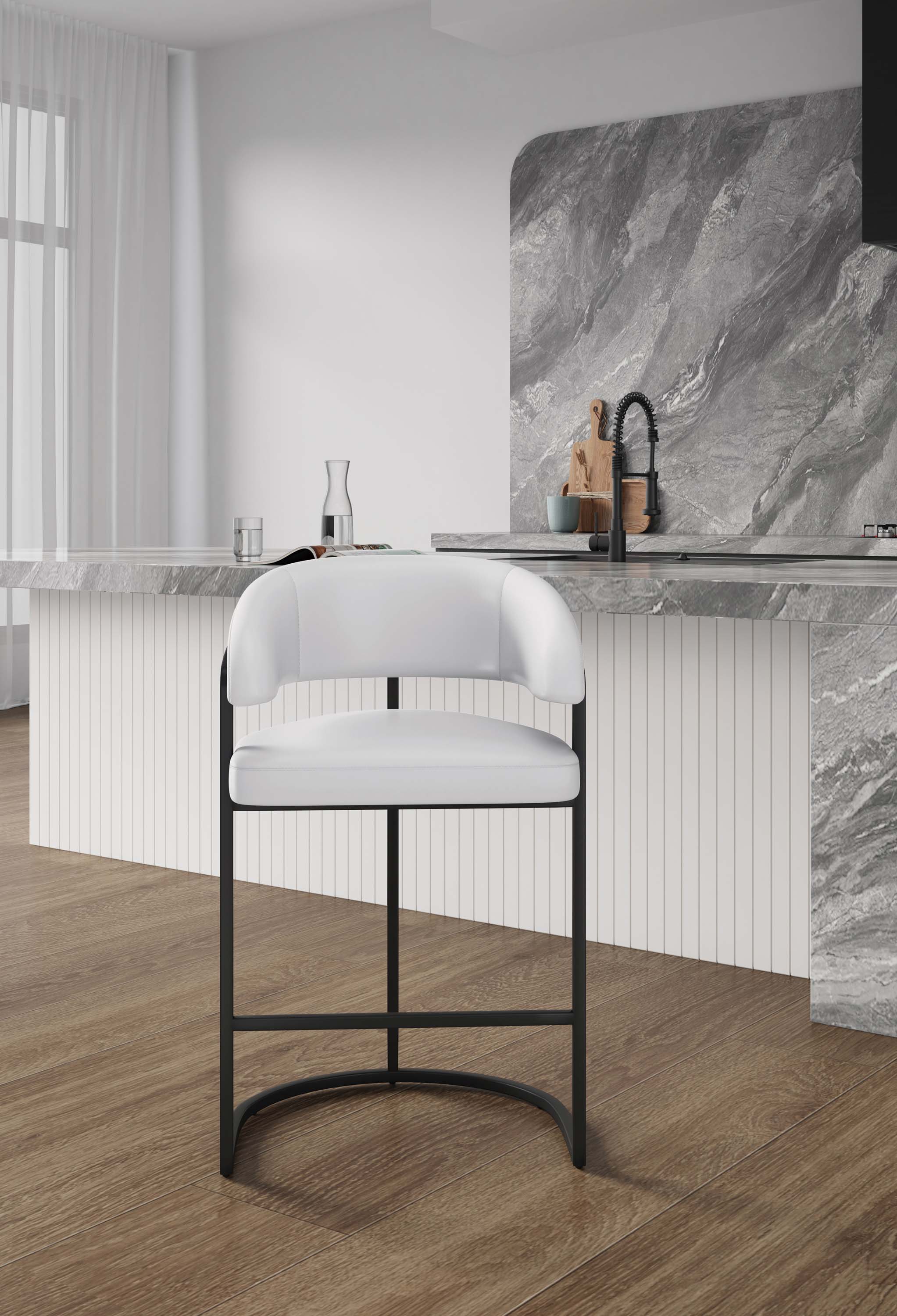 Angle. Manhattan Comfort - Augusta Modern Metal Upholstered Counter Stool - White.