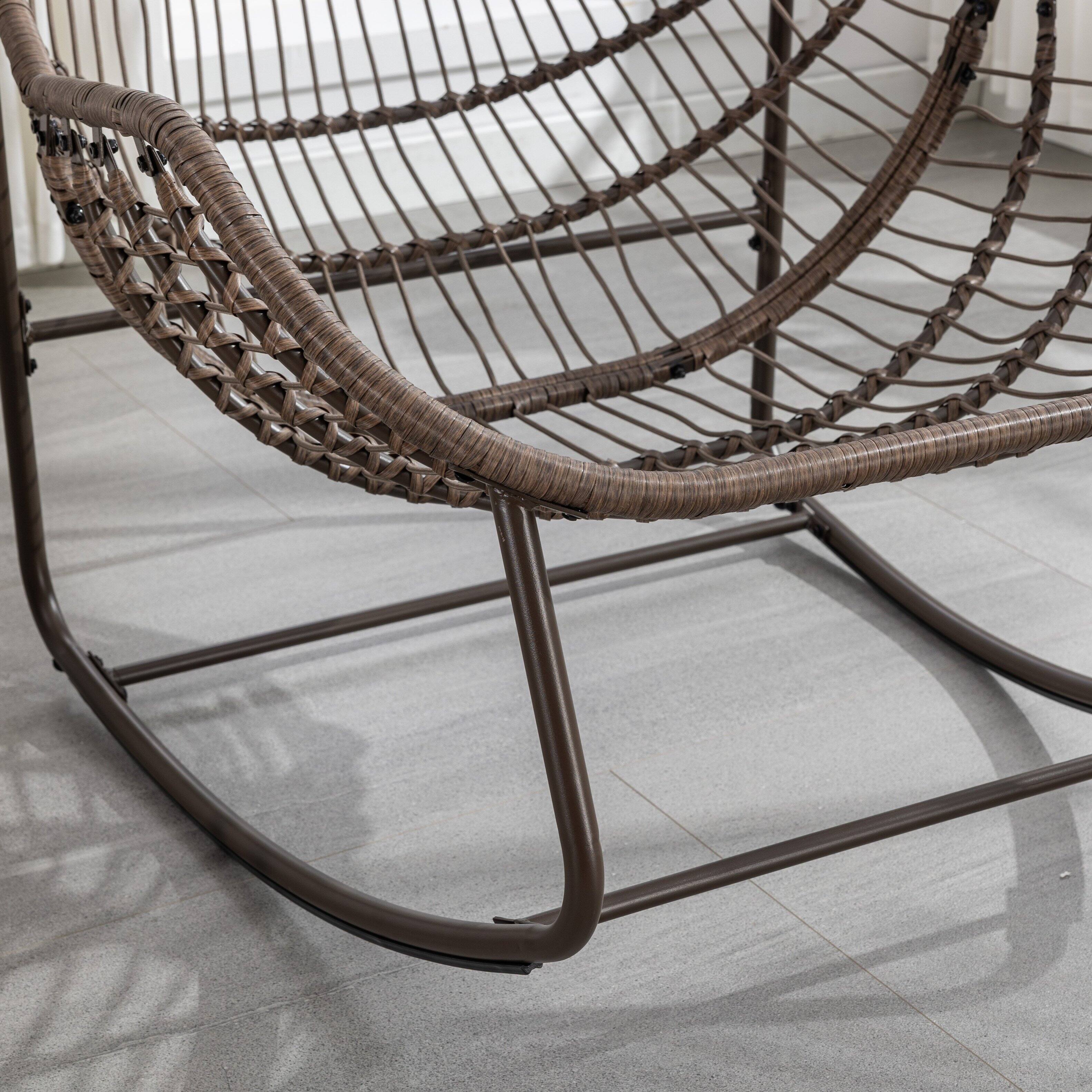 Alt View 2. Whisen - Oversized 1-Piece Rattan Rocking Chair, Outdoor Patio Rocker with Thick Padded Cushion & Sturdy Steel Frame - Gray.