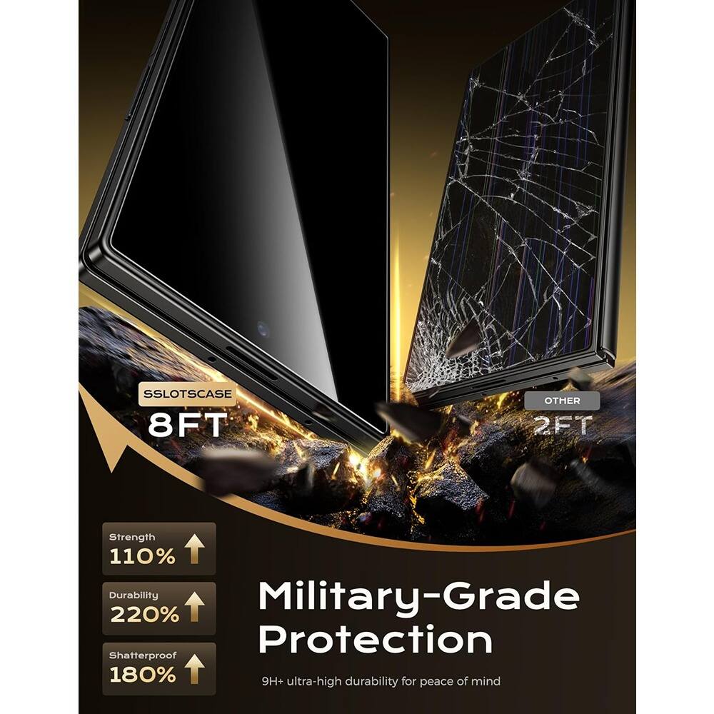 SSLOTS CASE  
8FT  
OTHER 2FT  

Strength 110%  
Durability 220%  
Shatterproof 180%  

Military-Grade Protection  
9H+ ultra-high durability for peace of mind