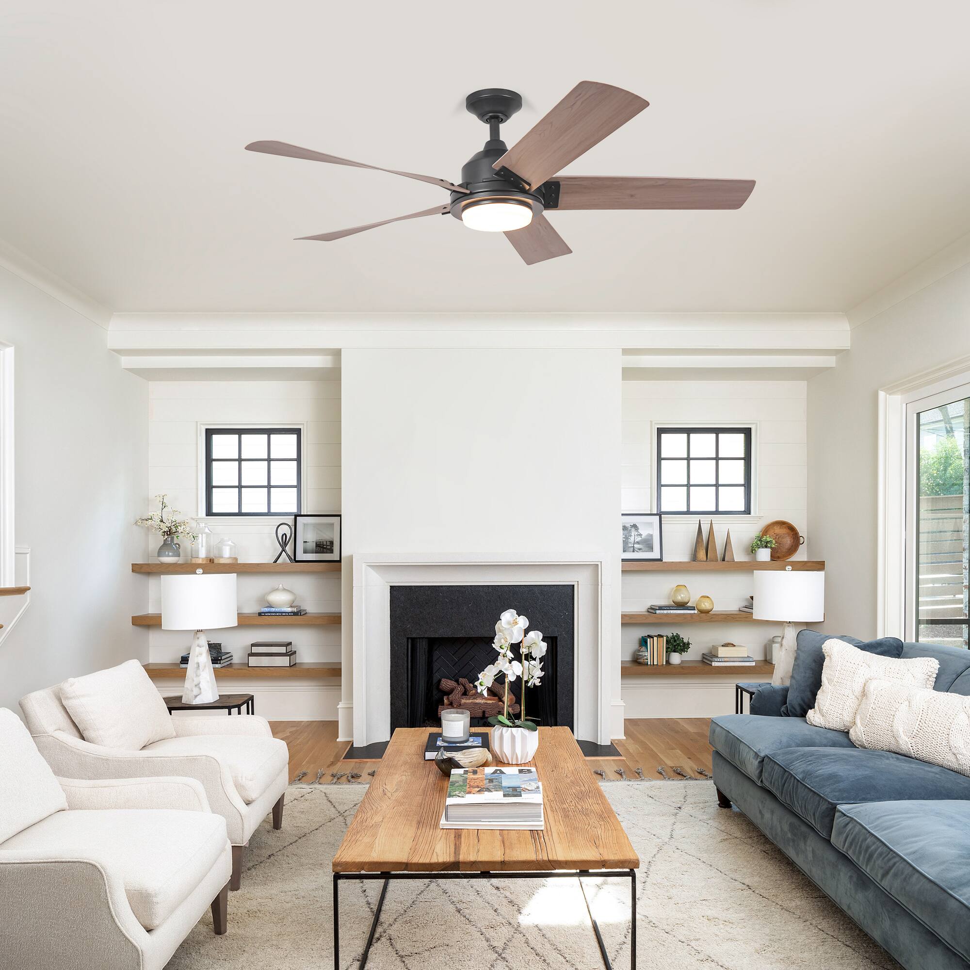 Angle. Parrot Uncle - 52-inch Black LED Ceiling Fan with Remote - Black.