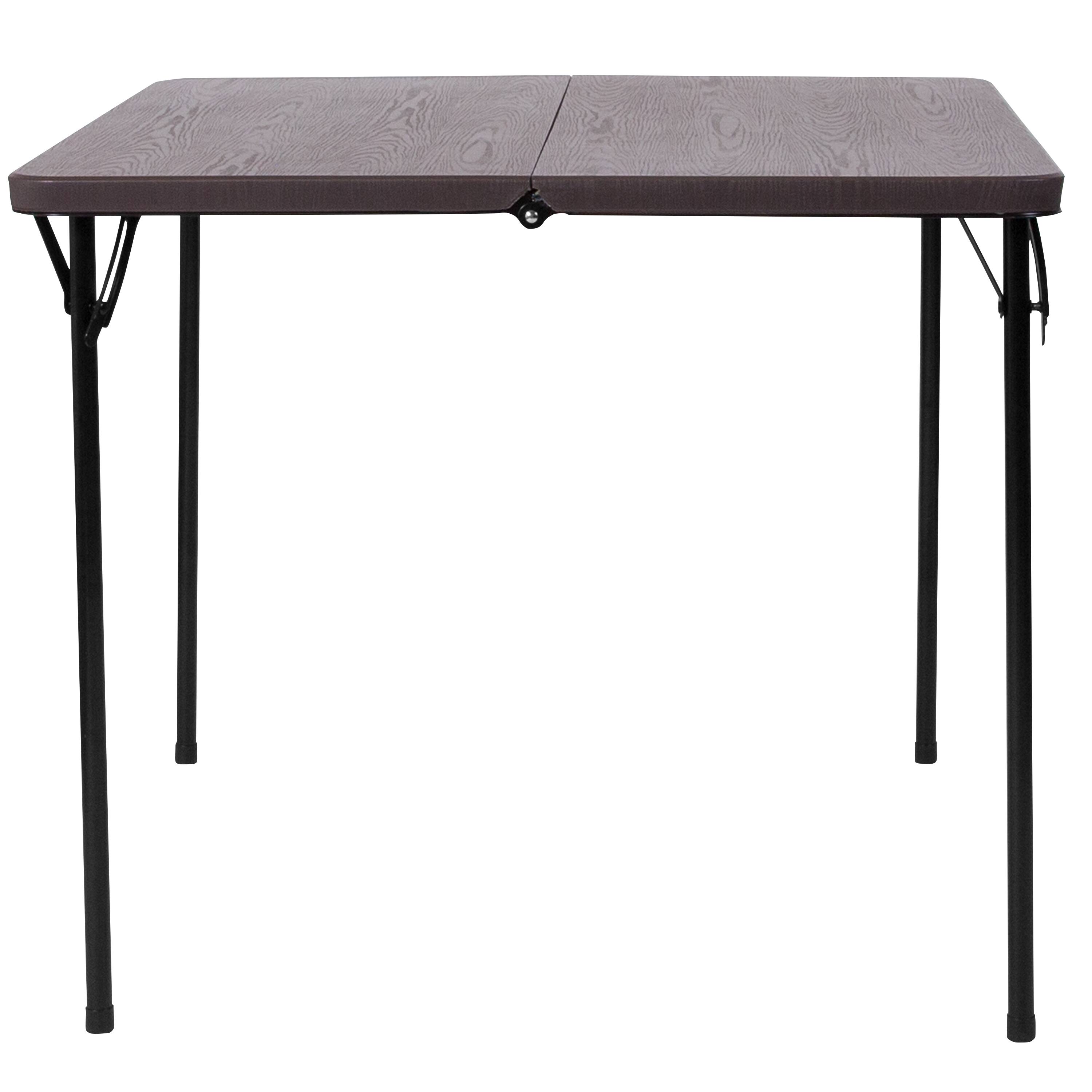 Alt View 5. Emma + Oliver - 2.83-Foot Square Bi-Fold Plastic Folding Table with Carrying Handle - Brown.