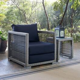 Aura Rattan Outdoor Patio Armchair by Modway - Gray Navy
