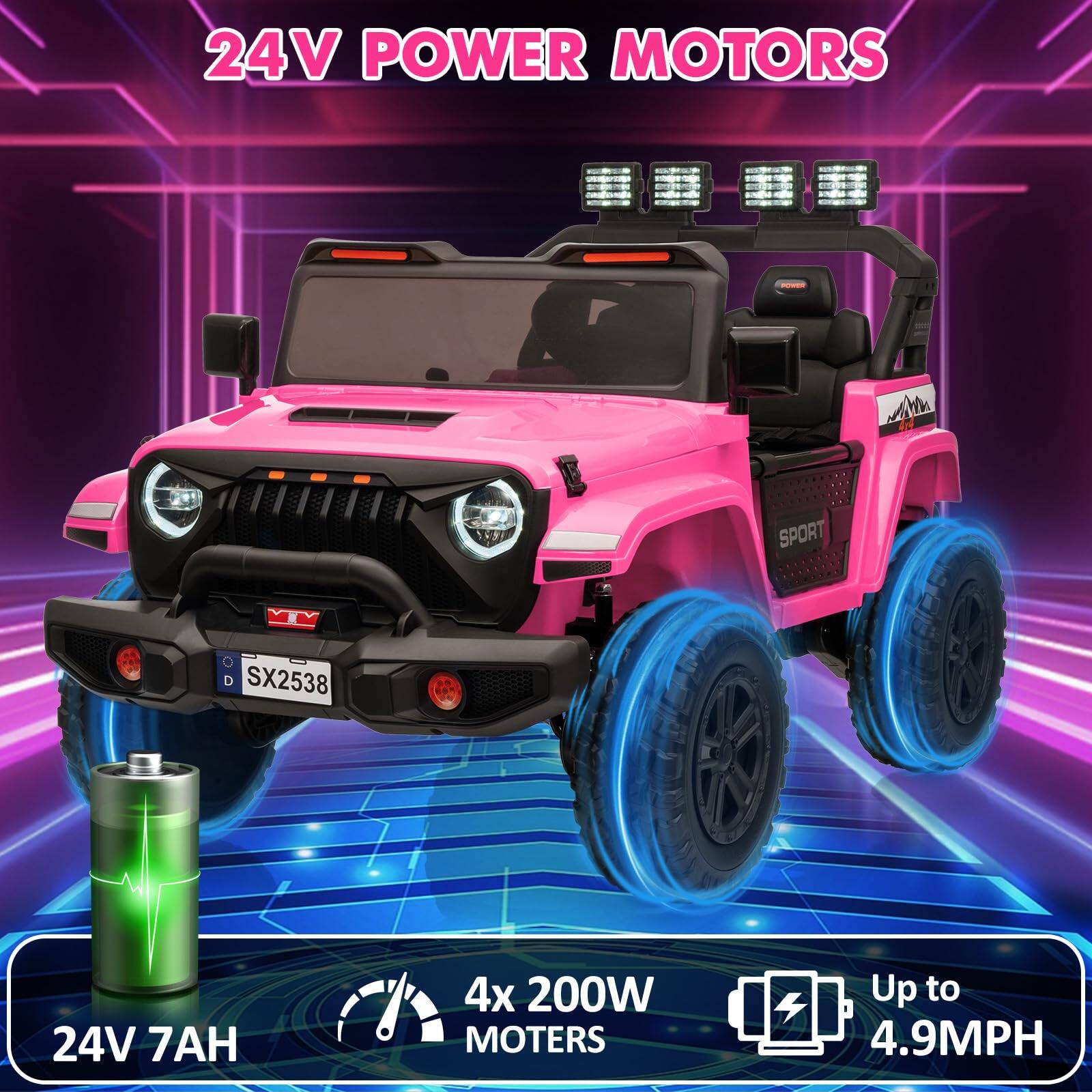 24V POWER MOTORS

SPORT Y D SX2538

24V 7AH

4x 200W MOTORS

Up to 4.9MPH