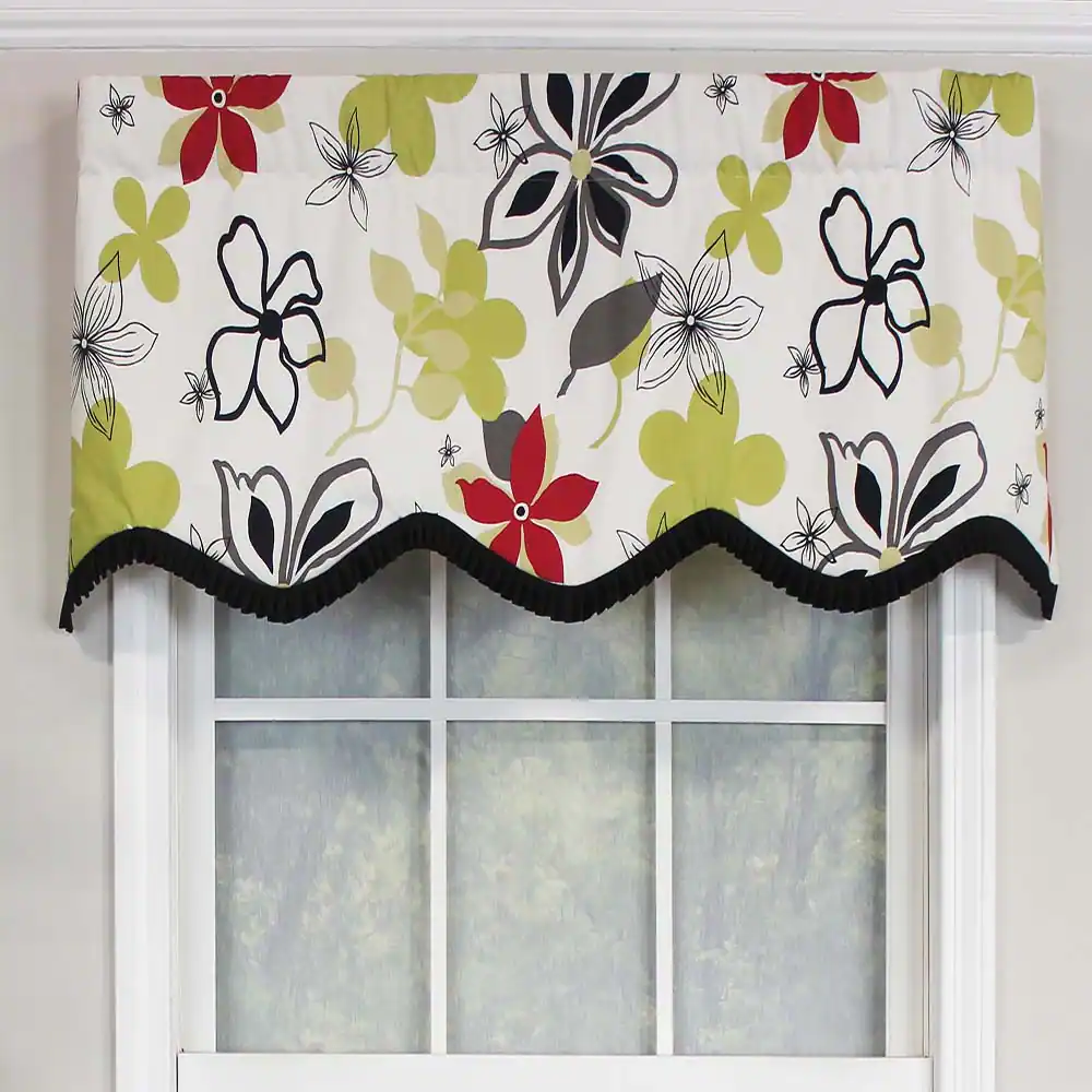 Angle. RLF Home - RLF Home Aria Ruffled Window Treatment Provance Valance 3" Rod Pocket 50" x 17" Multi/Ivory - Multi ivory.
