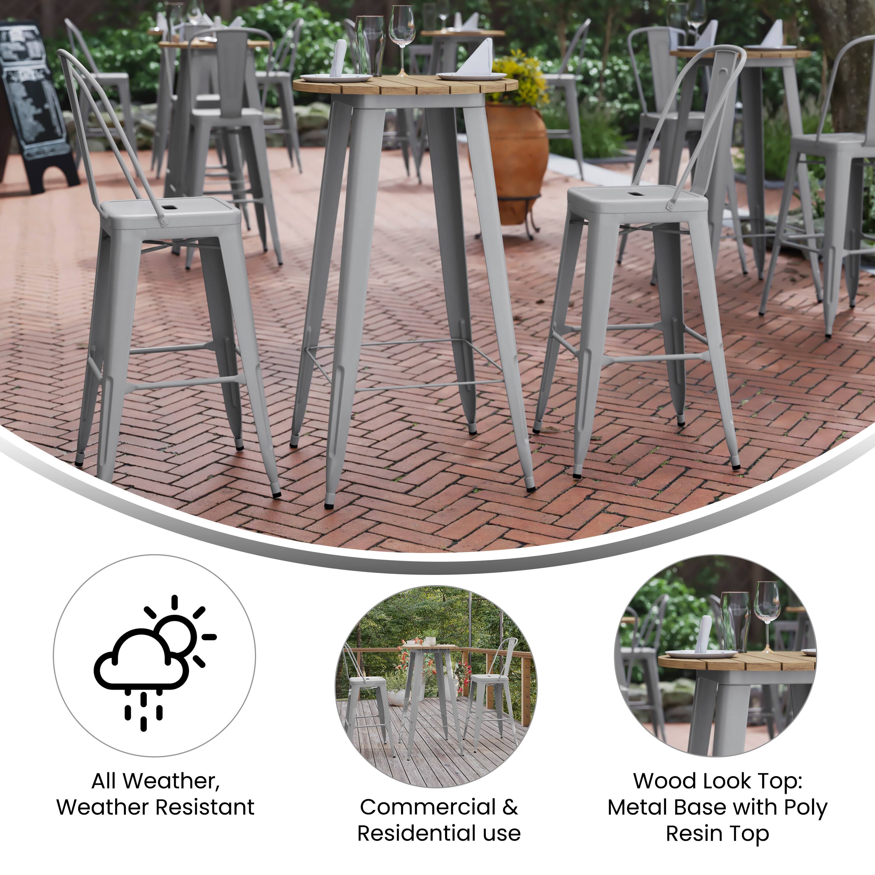 All Weather, Weather Resistant  
Commercial & Residential use  
Wood Look Top: Metal Base with Poly Resin Top