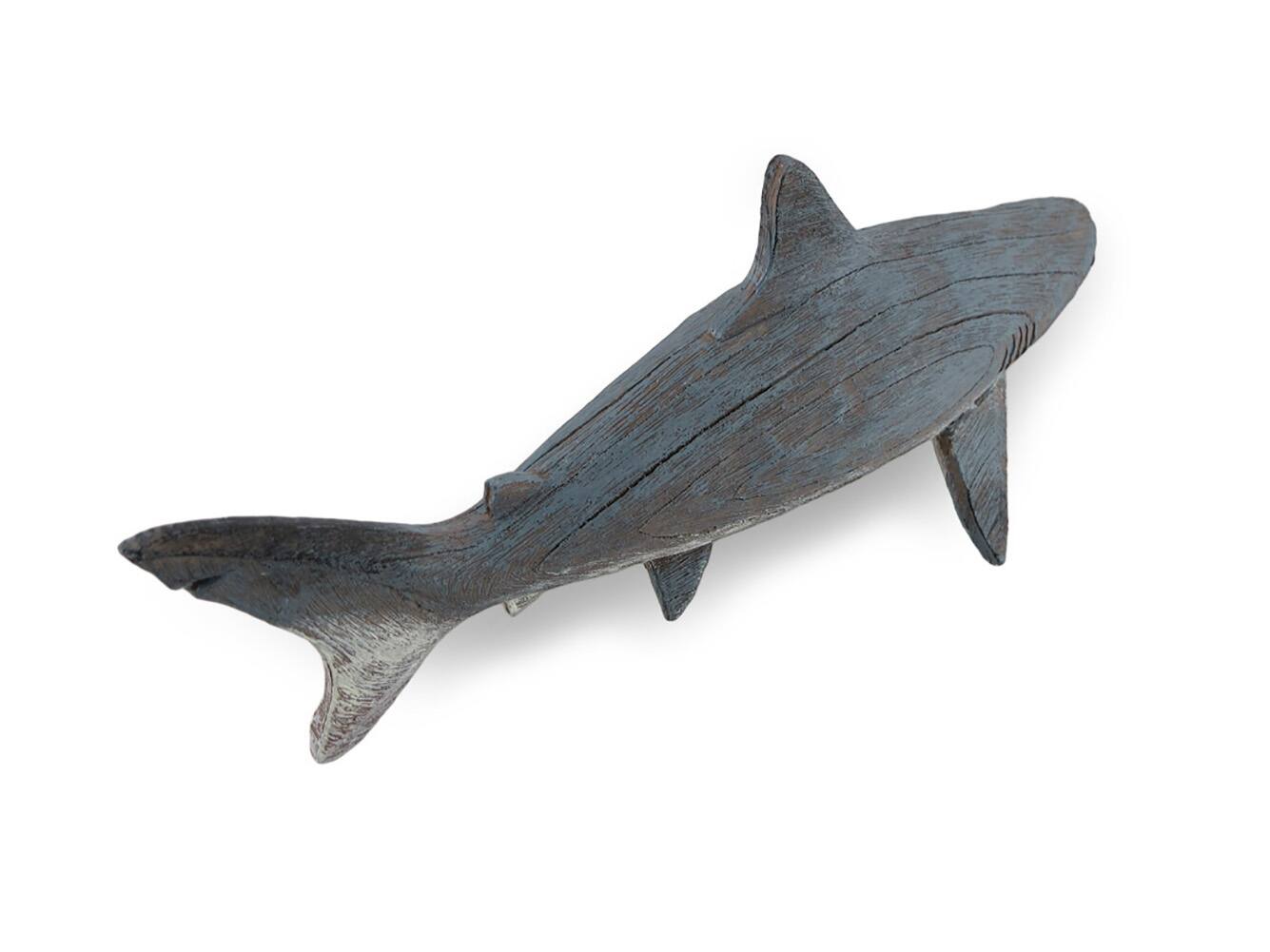 Alt View 2. Zeckos - Gray Weathered Finish Wood Look Shark Statue - Blue.