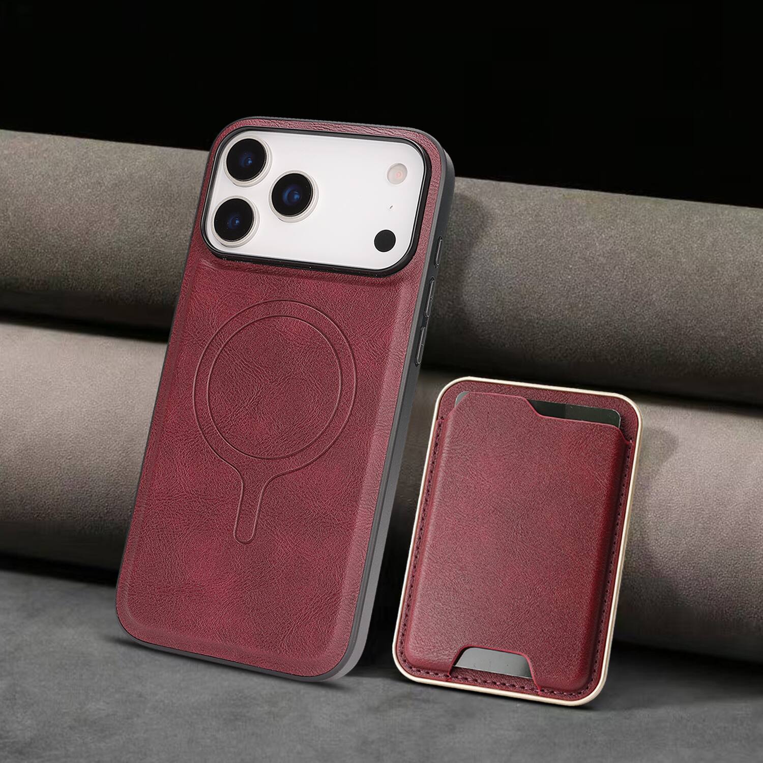 Alt View 4. Dteck - 2-in-1 Magnetic Detachable Wallet Case for Apple iPhone 17 Pro Max, Shockproof PU Leather Phone Cover with Card Holder - Winered.
