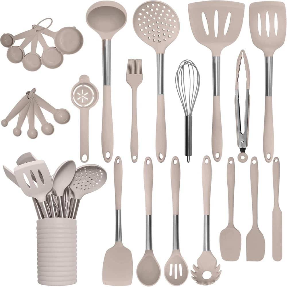 RTMB - This set of 26 silicone kitchen utensils is dishwasher safe - Stone