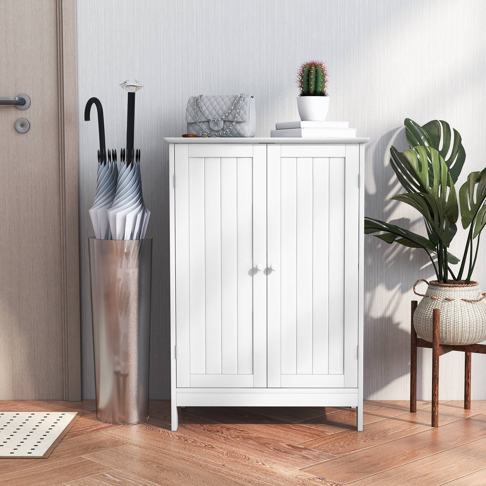 Alt View 3. Costway - Costway Bathroom Floor Storage Cabinet Double Door Kitchen Cupboard Shoe Cabinet - White.
