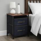 Front. Hivvago - Compact Industrial Nightstand with Dual Pull-Out Fabric Bins - Rustic Brown.