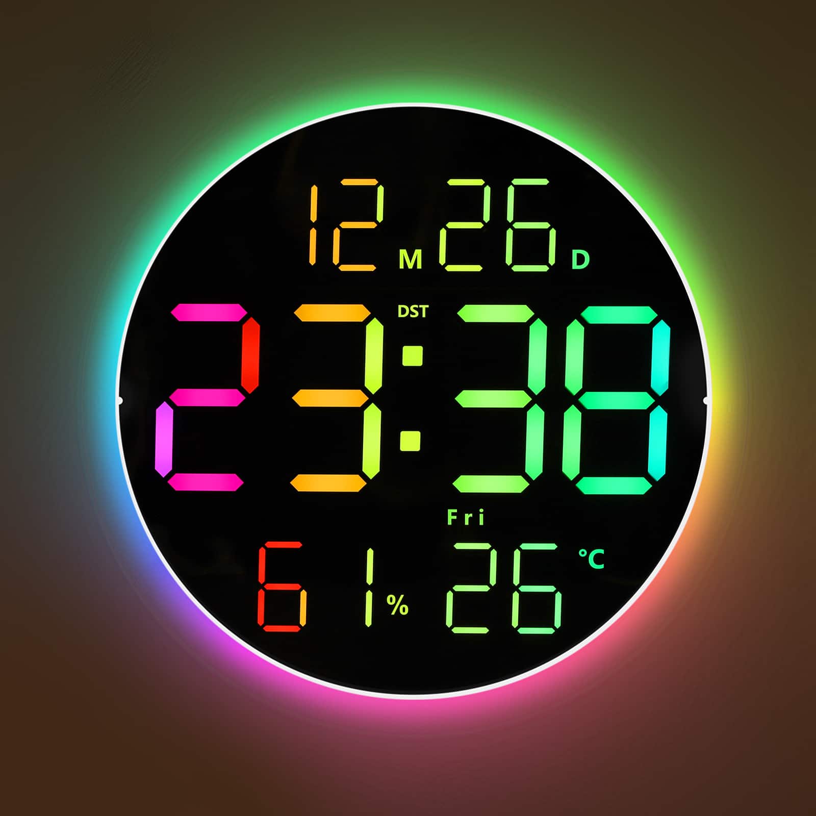 Unique Bargains - 10 Inch Large Digital Wall Clock with 13 Color Changing Remote Control Date Week Temperature Auto Brightness Dimmer - RGB
