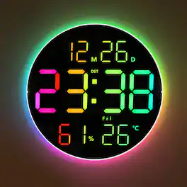 Unique Bargains - 10 Inch Large Digital Wall Clock with 13 Color Changing Remote Control Date Week Temperature Auto Brightness Dimmer - RGB