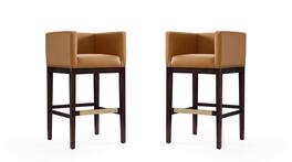 Manhattan Comfort - Kingsley Mid-Century Modern Wood Upholstered Barstool - Set of 2 - Camel