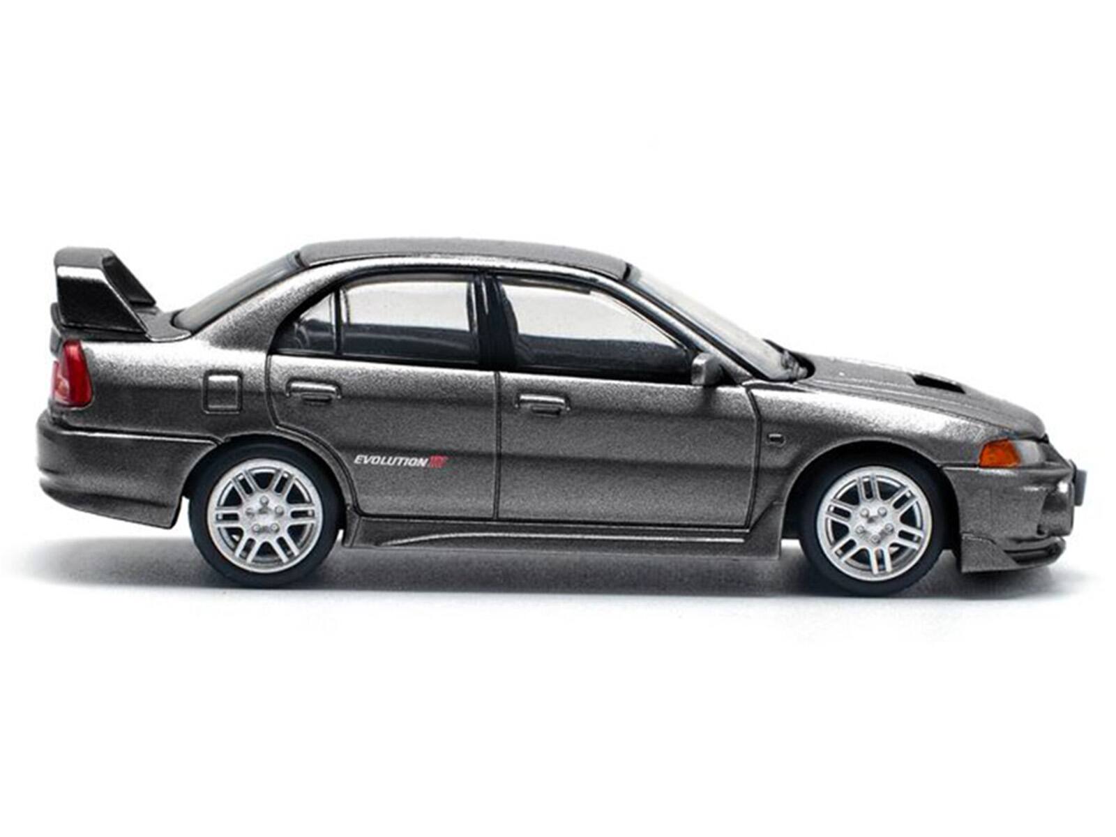 Alt View 2. Pop Race - Mitsubishi Lancer Evolution IV RHD (Right Hand Drive) Dark Gray Metallic 1/64 Die Cast Model Car by Pop Race.