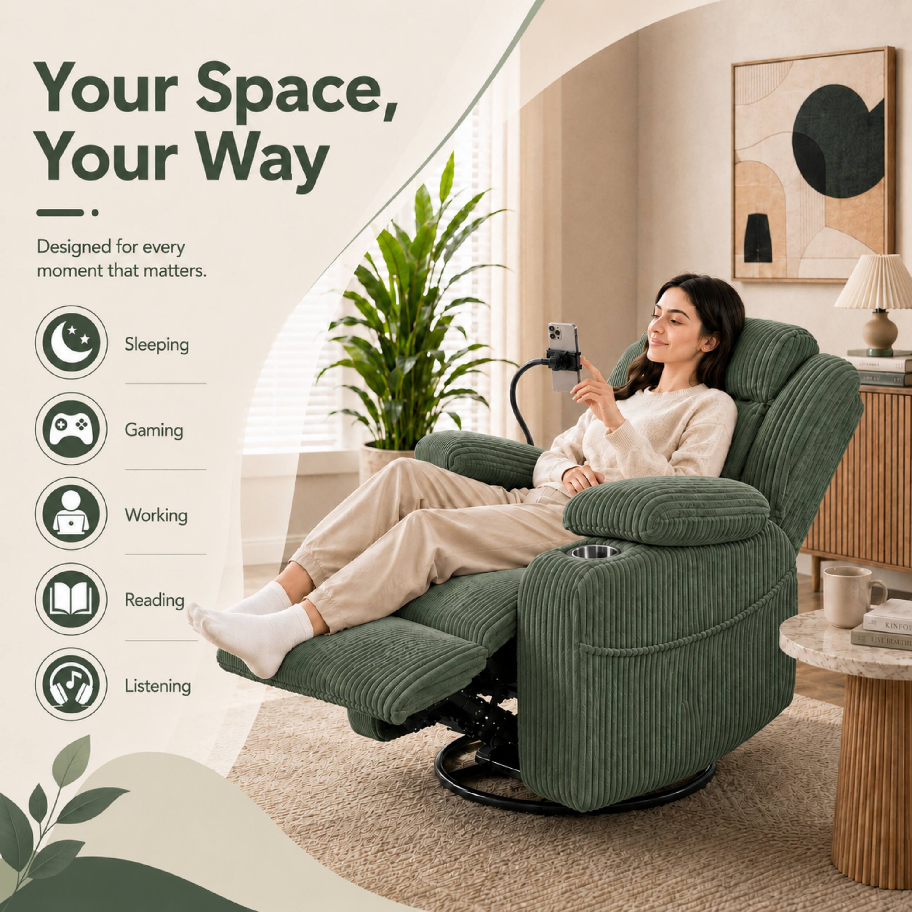 Your Space, Your Way  
Designed for every moment that matters.  
Sleeping  
Gaming  
Working  
Reading  
Listening