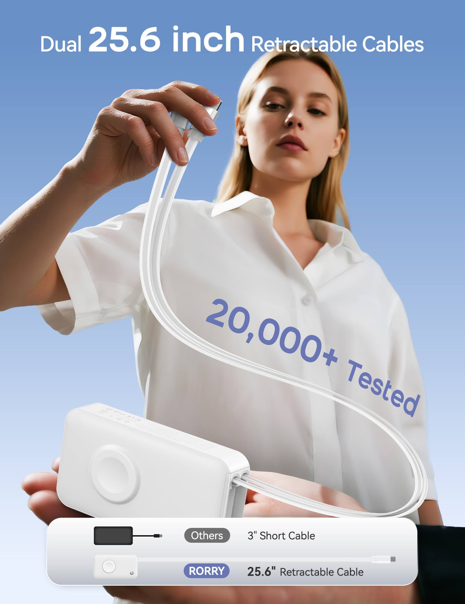 Dual 25.6 inch Retractable Cables

20,000+ Tested

Others
3" Short Cable
RORRY
25.6" Retractable Cable