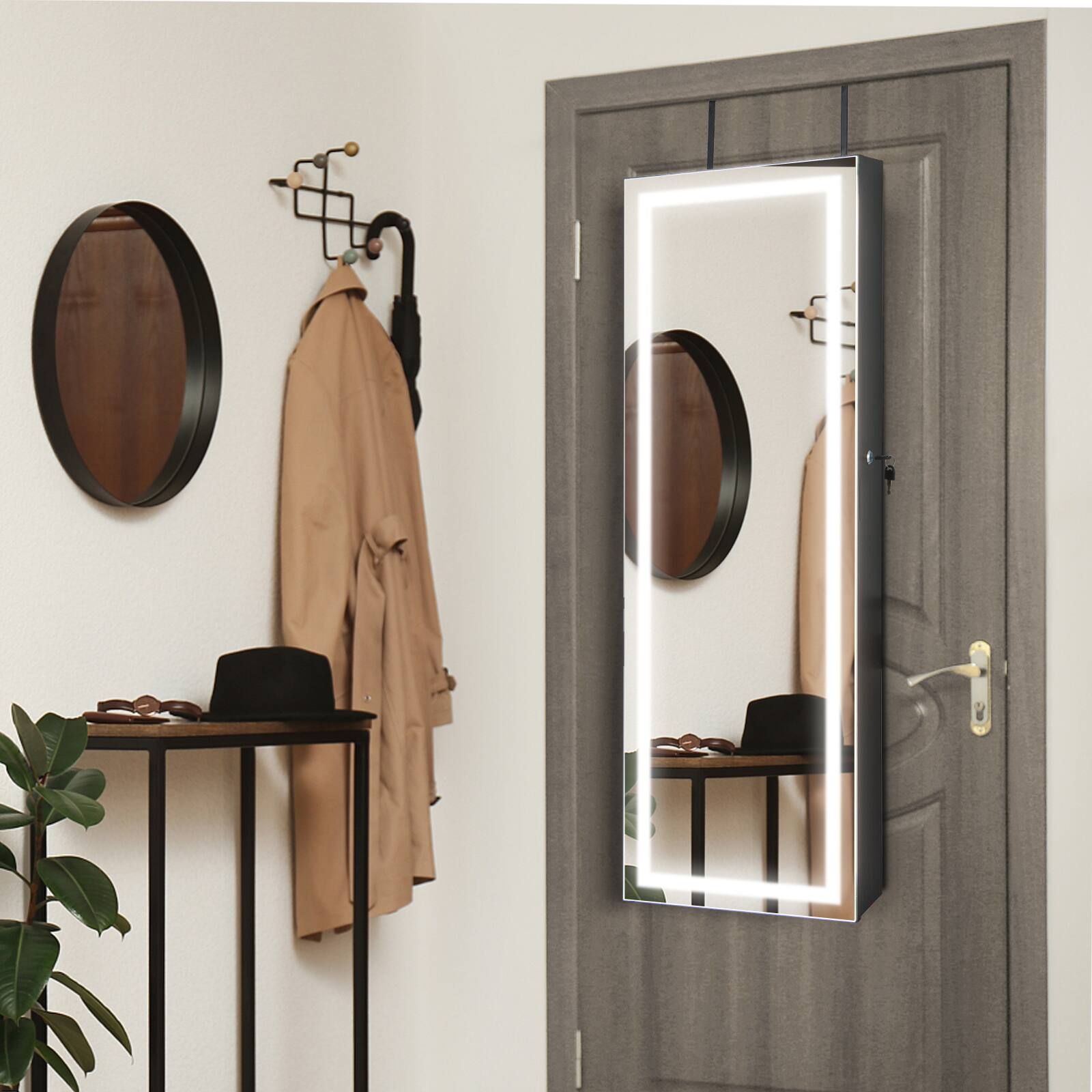 Alt View 8. Ecooso - Door or Wall Mounted Jewelry Cabinet with Touch Screen Mirror and Storage Organizer.