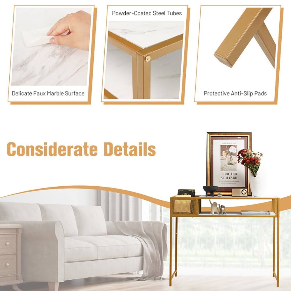 Powder-Coated Steel Tubes  
Delicate Faux Marble Surface  
Protective Anti-Slip Pads  

Considerate Details