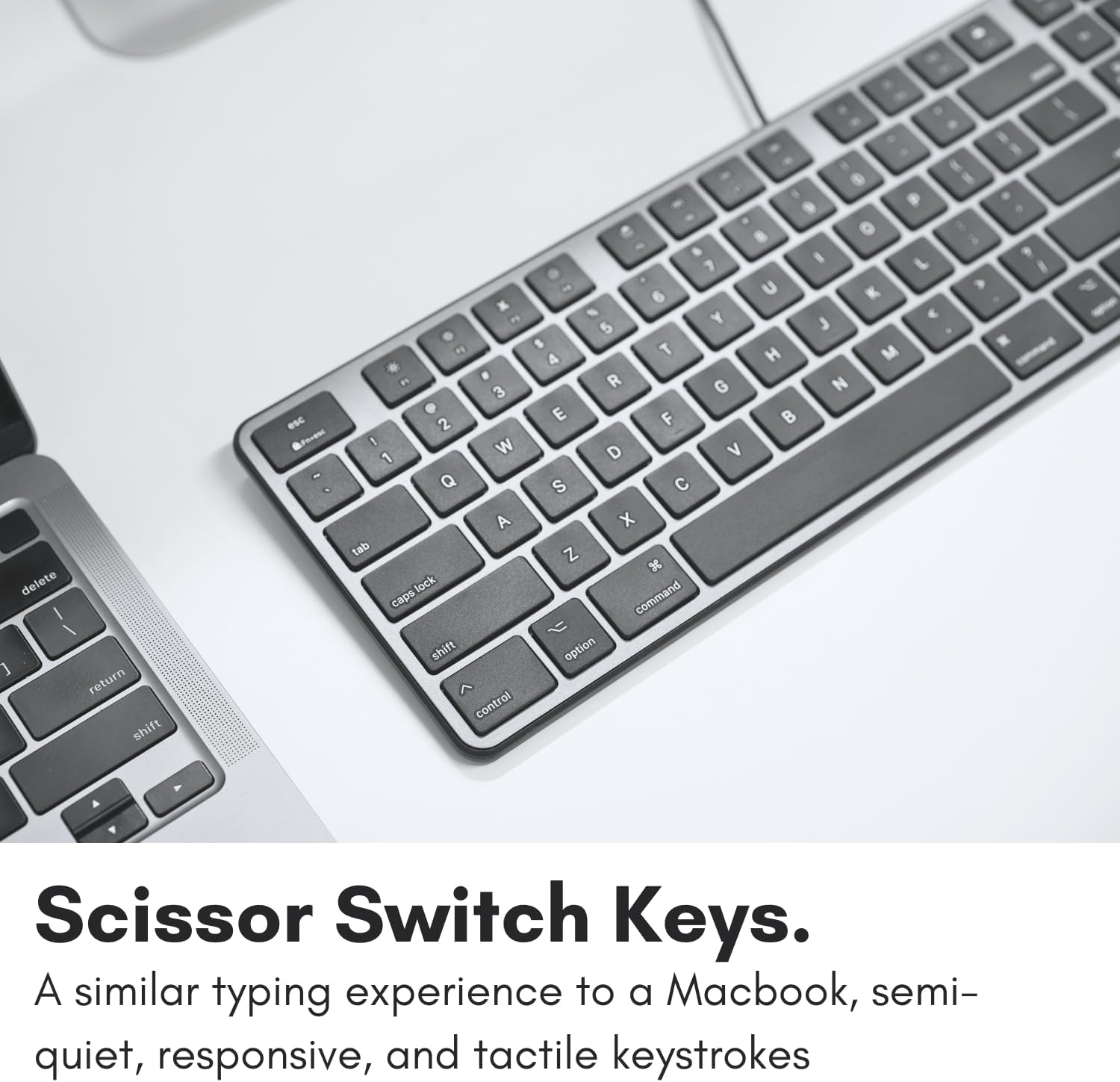 Scissor Switch Keys: A similar typing experience to a MacBook, semi-quiet, responsive, and tactile keystrokes.