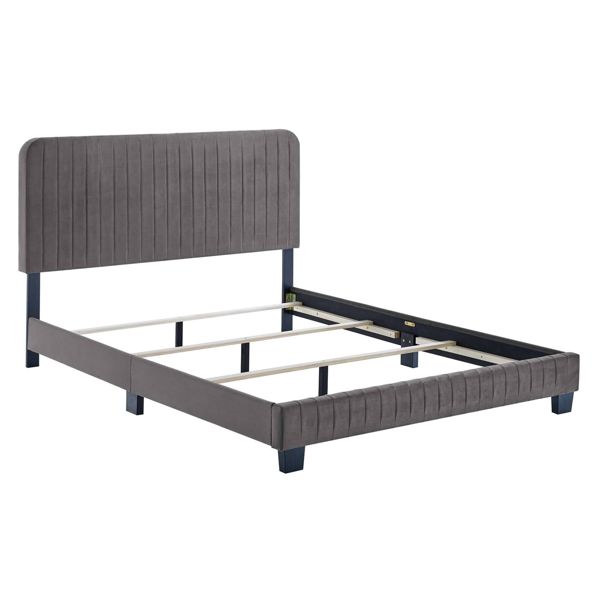 Left. Modway - Celine Channel Tufted Performance Velvet Full Platform Bed - Blue.