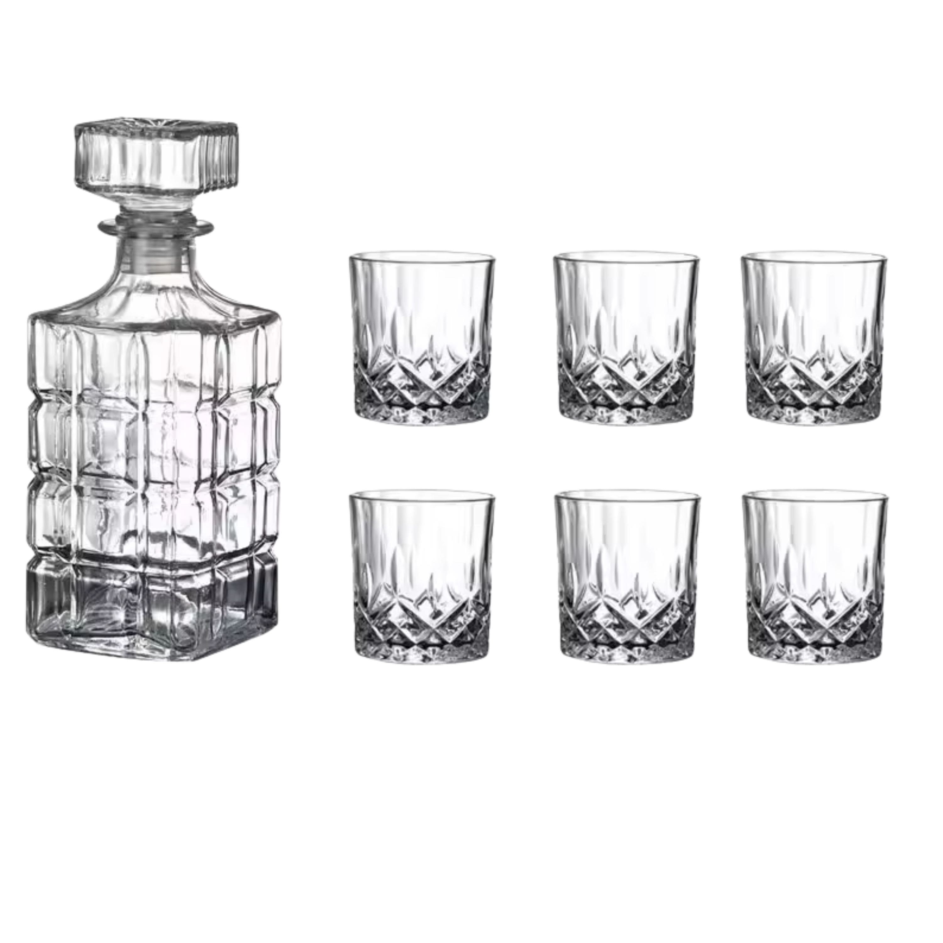 Kitcheniva - 25 oz Square Pattern Glass Whiskey Decanter Set with Stopper - Includes 6 Glasses (7.4 oz) - Clear price history on PriceWatchPro