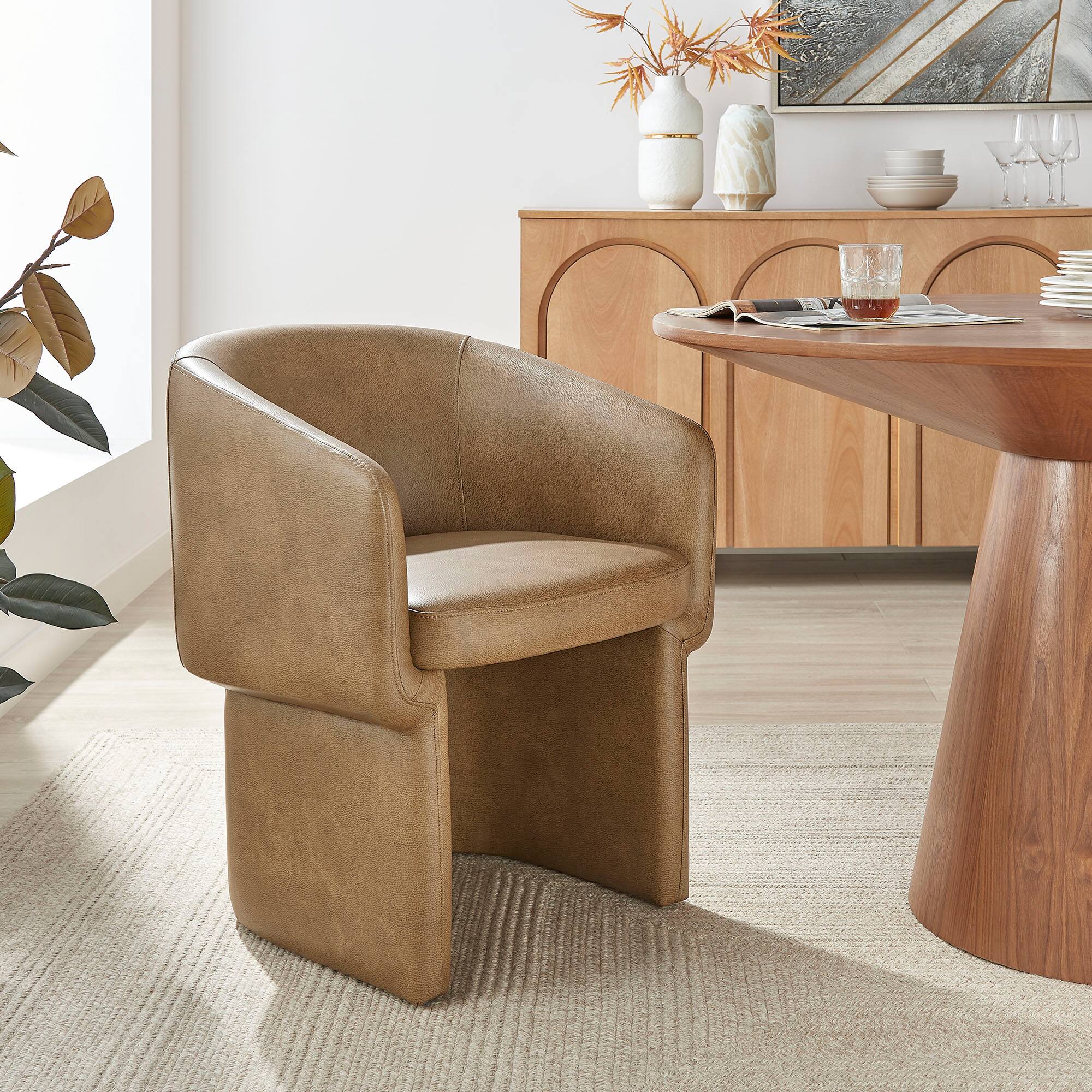 Alt View 4. Modway - Verity Barrel Back Vegan Leather Dining Chair by Modway - Brown.