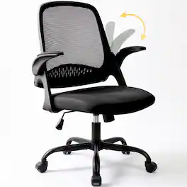 Celtoss - Ergonomic Office Chair, Mesh Back with Flip-Up Arms, Lumbar Support, Adjustable Height & Rolling Wheels - Steel Base-Black