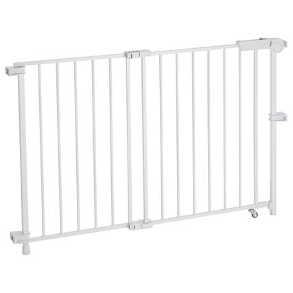 Front. VEVOR - Baby Gate, 29.5-43 Inches Adjustable Width, 28 Inches High Dog Gate, No Threshold Bar, Easy Step Walk Thru.