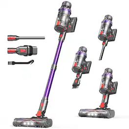 FEPPO - 70Mins Cordless Vacuum Cleaner, Stick Vacuum with Anti-Tangle, Self-Standing Design for Hardwood Floors/Carpets/Pet Hair - Purple