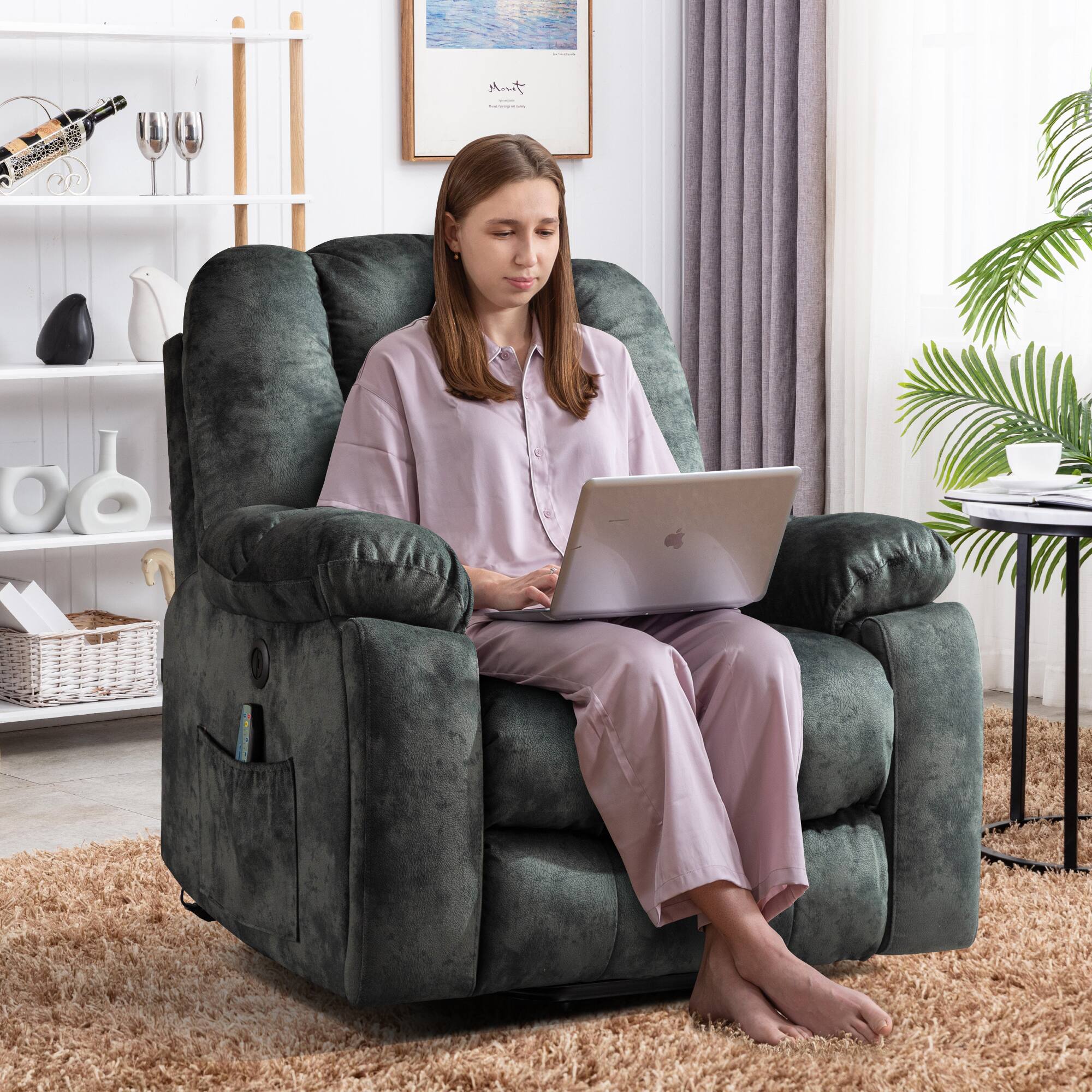 Alt View 5. Bestier - 40.6" Oversize Power Lift Recliner Chair with Massage and Heating - Gray Green.
