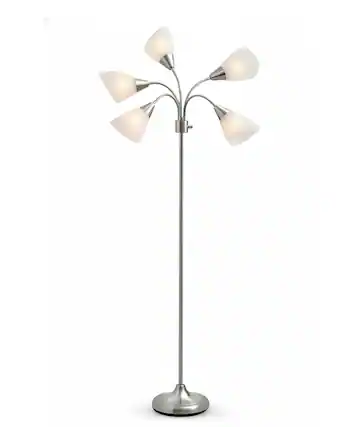 Front. FINEAK - 5-Shade Adjustable Brightness Floor Lamp - Silver Movable Shade Lighting - Sliver.
