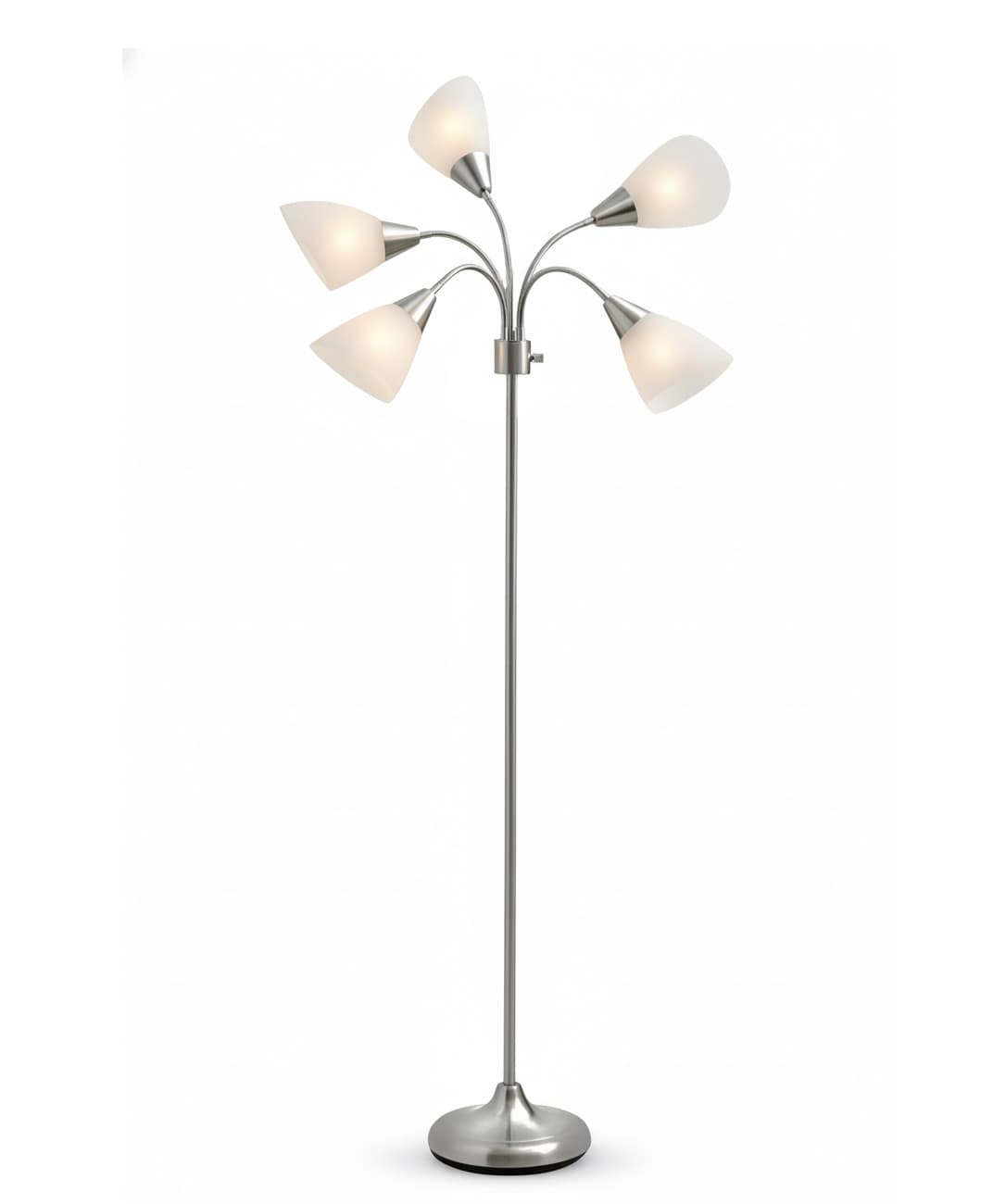 Front. FINEAK - 5-Shade Adjustable Brightness Floor Lamp - Silver Movable Shade Lighting - Sliver.