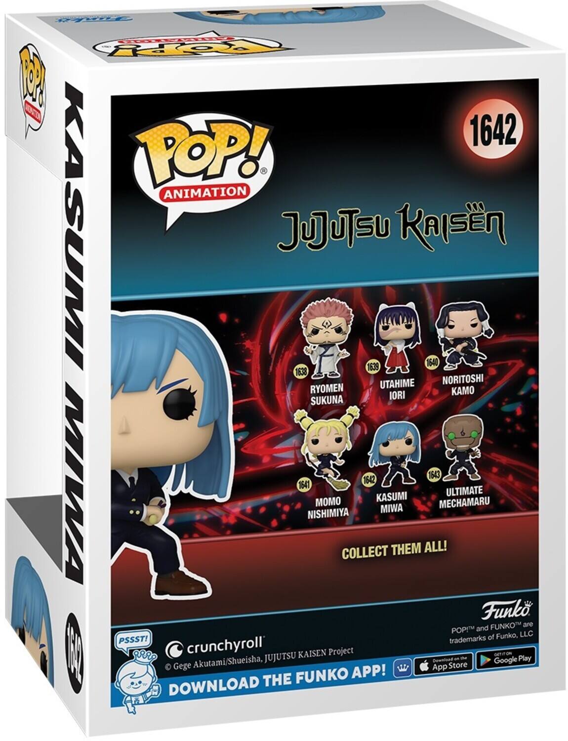 CC FOPpY 1 MON 1642 TOP! ANIMATION KASUMI JUJUTSU 1639 KAISEN 1640 1638 UTAHIME NORITOSHI RYOMEN O IORI SUKUNA 1643 ULTIMATE MOMO NISHIMIYA MIWA COLLECT THEM ALL! Funko FUNKO are POP! and of Funko, LLC PSSST! trademarks 10 I ORR? crunchyroll KAISEN Project GETTON Akutami/Shueisha, JUJUTSU Downoad - the Google Play Gege App Store FUNKO APP! DOWNLOAD THE