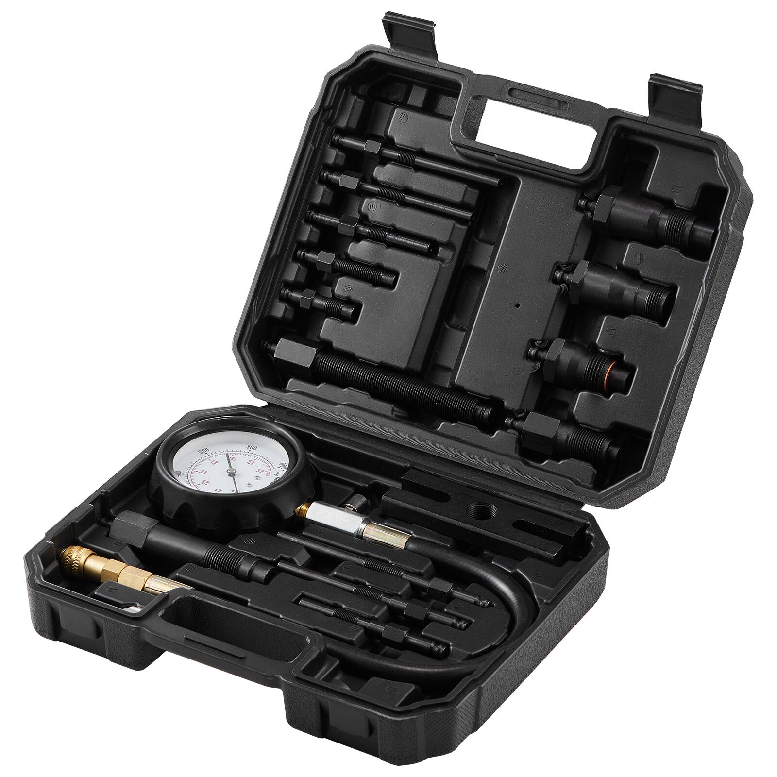 Alt View 5. VEVOR - Diesel Engine Compression Tester, 18 pcs Cylinder Pressure Test Tool Kit, with 0-1000 psi Gauge and Adapters - Black.